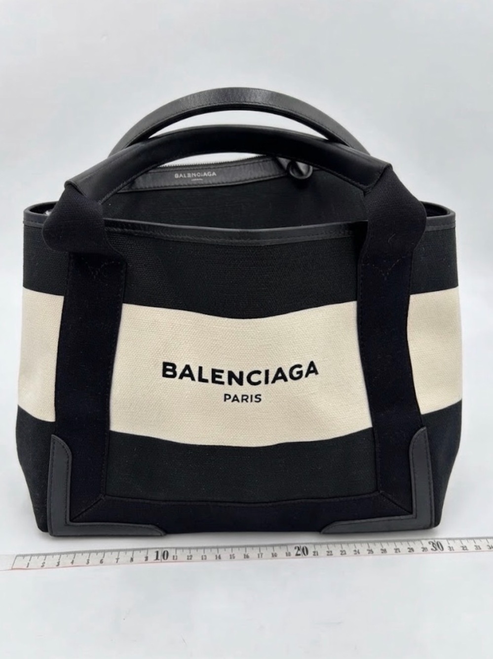 Balenciaga Black & White Canvas Logo Tote Bag